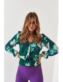 Bluza plic casual cu motive vegetale, verde inchis 20250 - Magazin online - Boutique